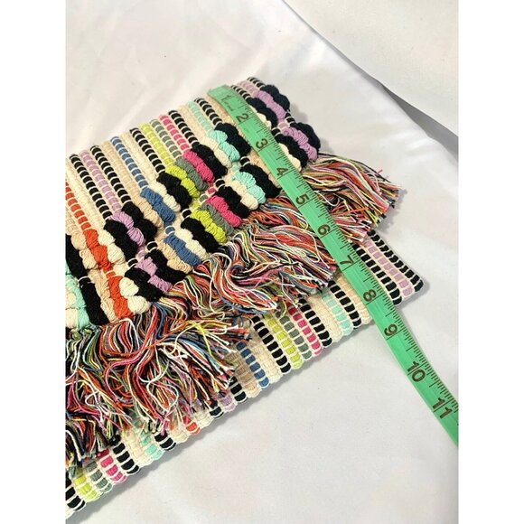 STELLA & DOT Taj Clutch Boho Fringe Striped Purse 13” X 8” Rag Rug Style - Picture 10 of 10